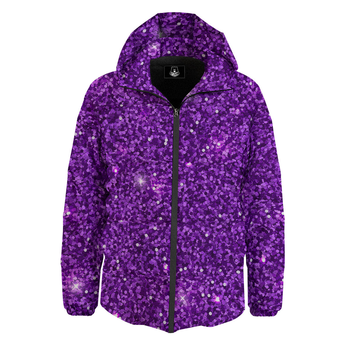 Artwork Glitter Purple Print Down Jacket-grizzshop