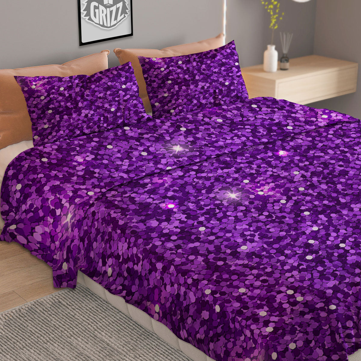Artwork Turquoise Glitter Print Pattern Duvet Cover Bedding Set