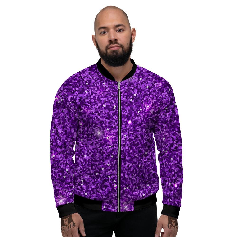 Artwork Glitter Purple Print Men's Bomber Jacket-grizzshop
