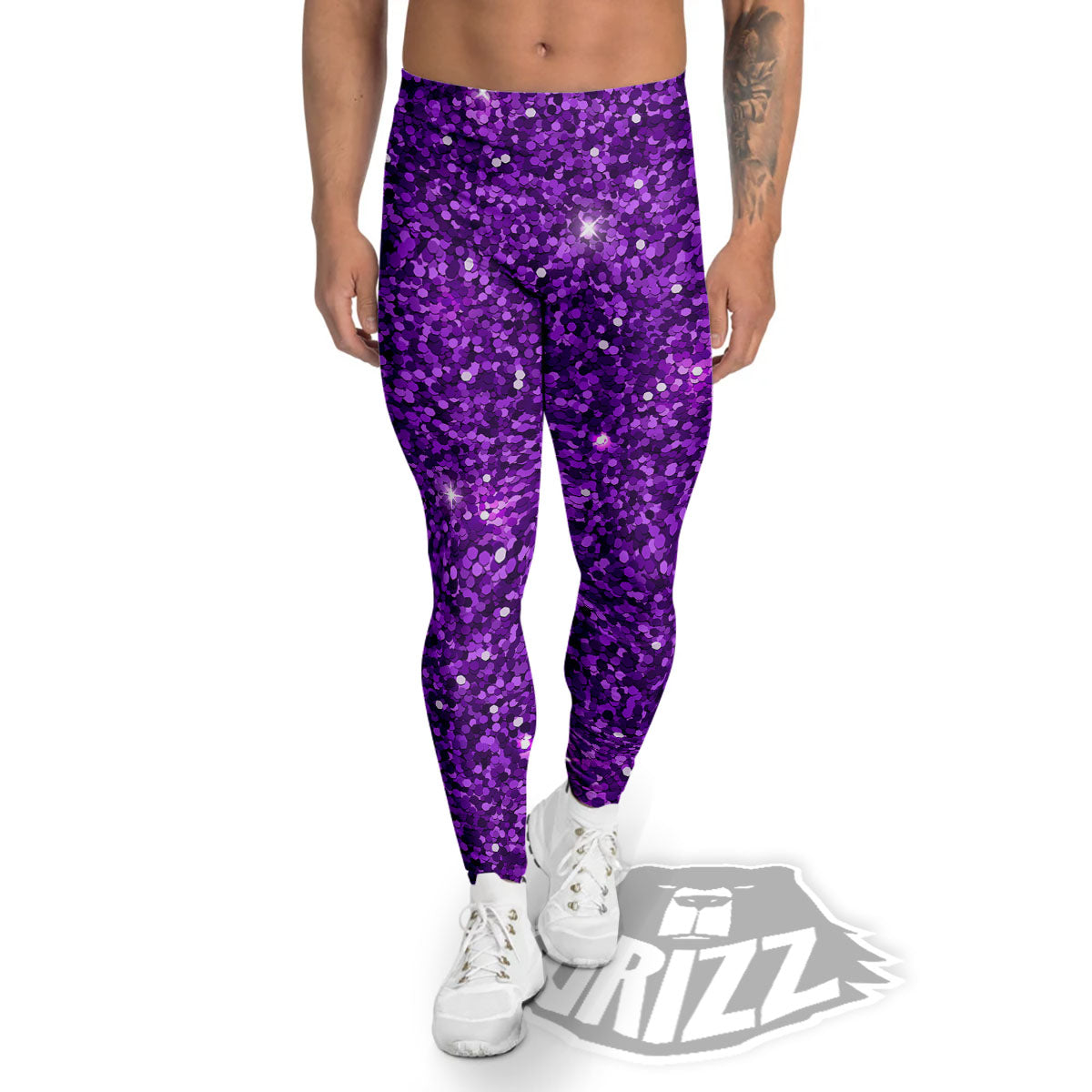 Artwork Glitter Purple Print Men's Leggings-grizzshop