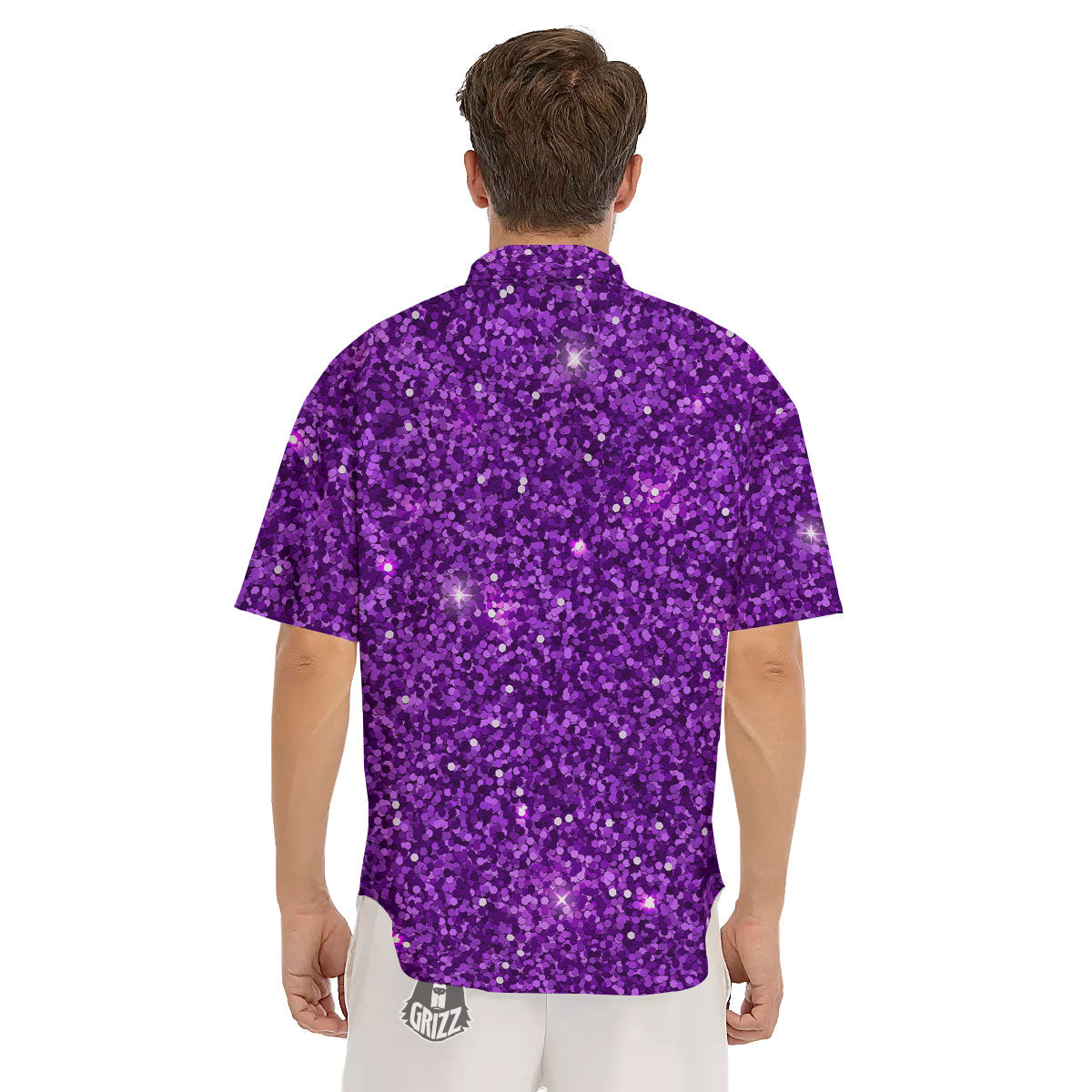 Artwork Glitter Purple Print Men's Short Sleeve Shirts-grizzshop