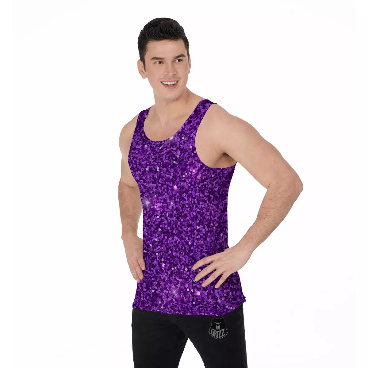 Artwork Glitter Purple Print Men's Tank Top-grizzshop