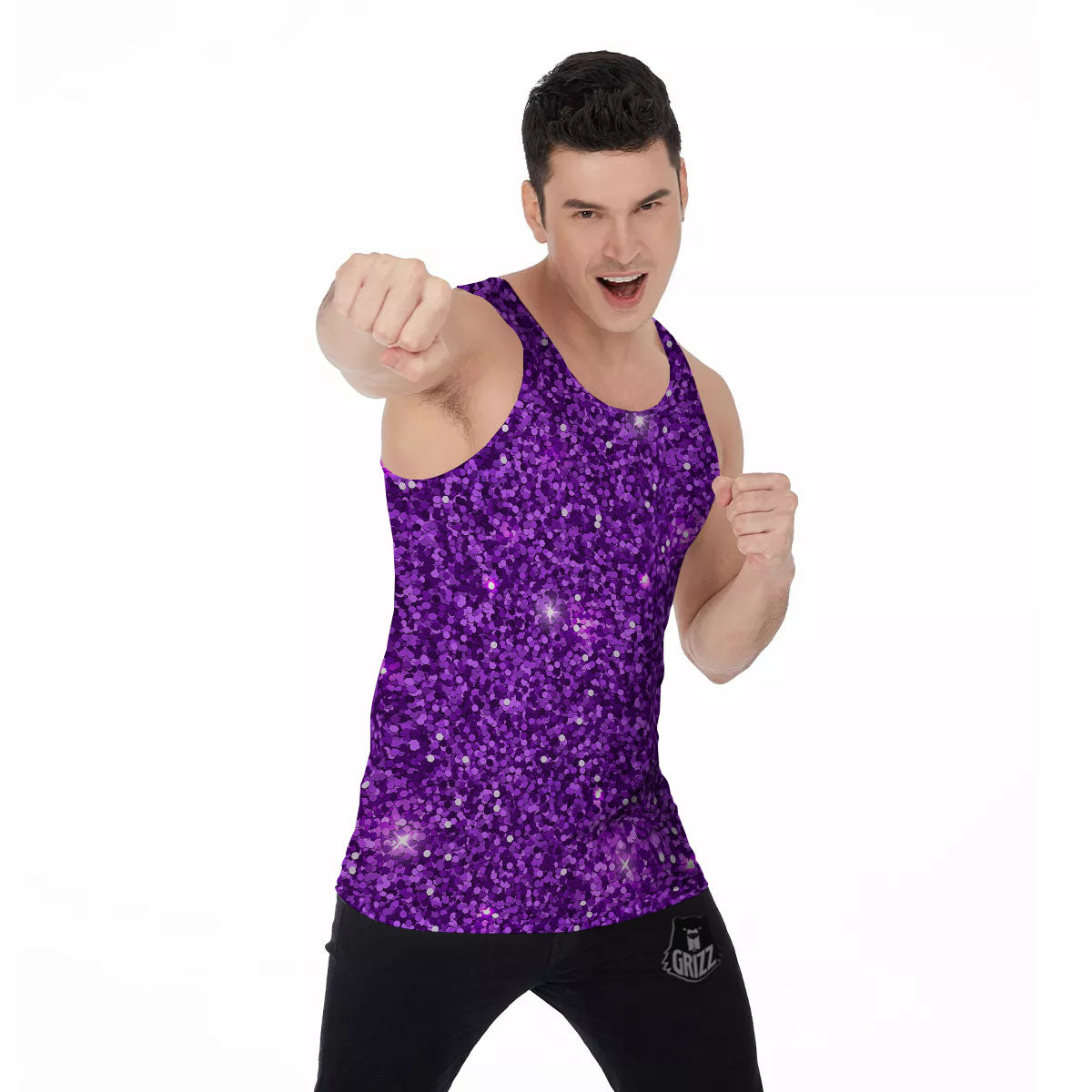 Artwork Glitter Purple Print Men's Tank Top-grizzshop