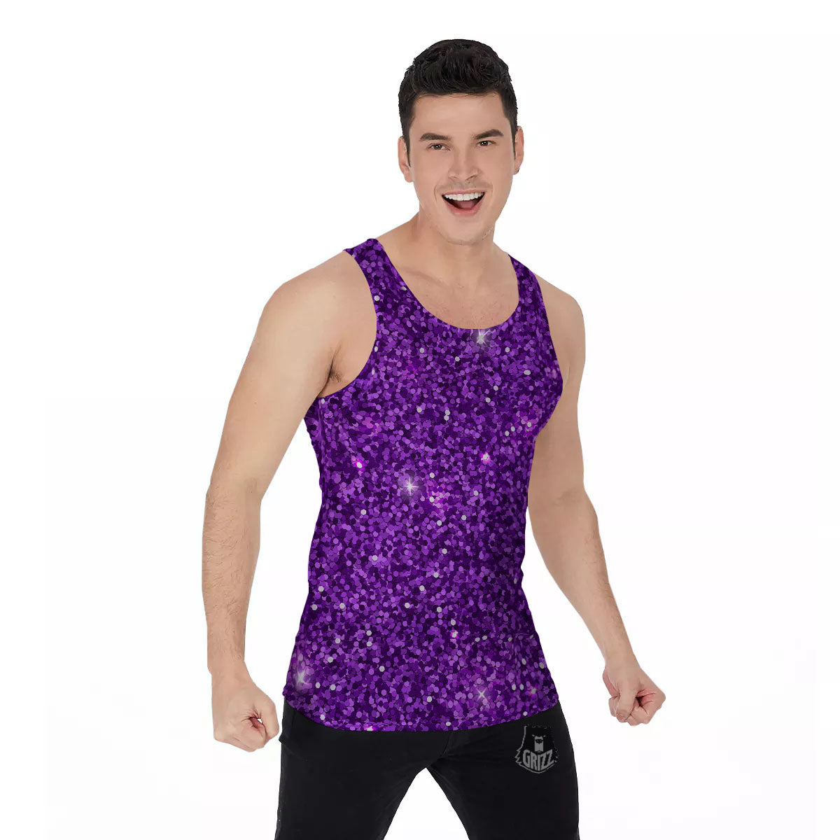 Artwork Glitter Purple Print Men's Tank Top-grizzshop
