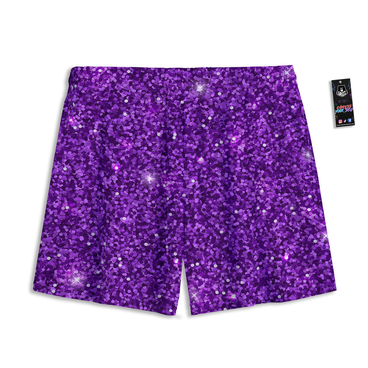 Artwork Glitter Purple Print Mesh Shorts