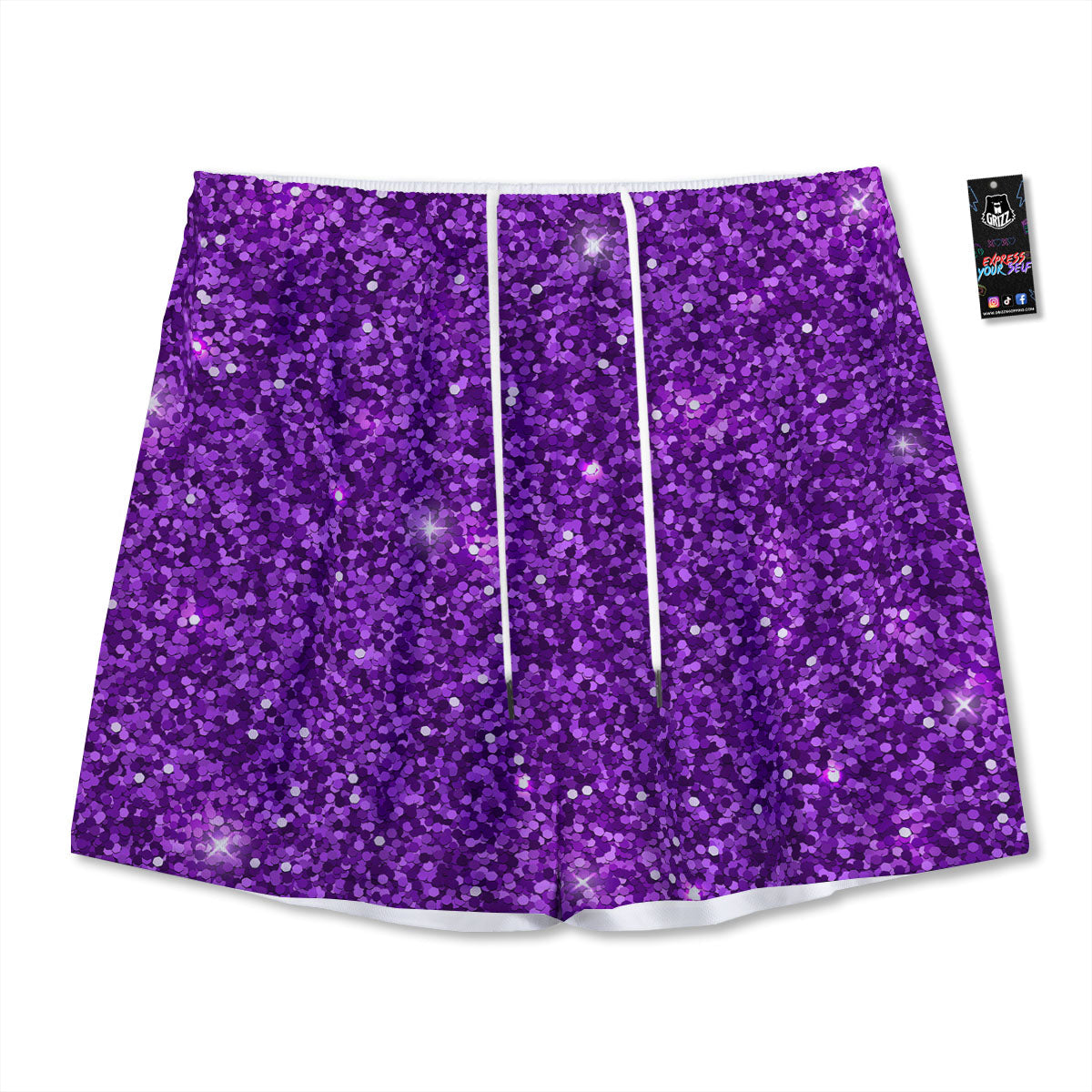 Artwork Glitter Purple Print Mesh Shorts