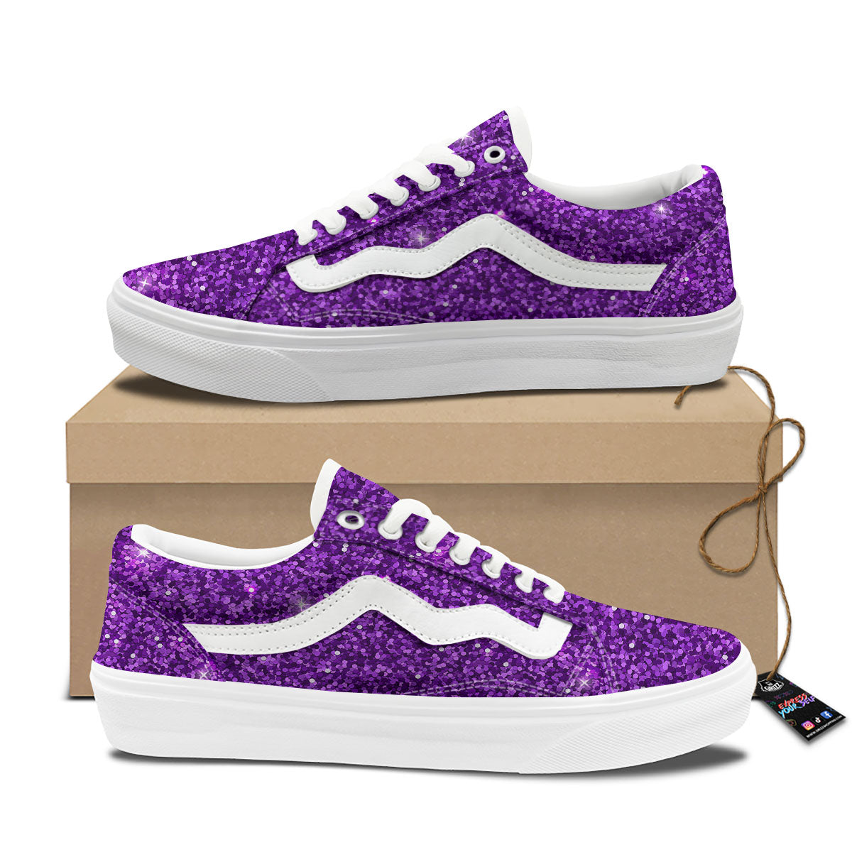 Artwork Glitter Purple Print Skate Shoes-grizzshop