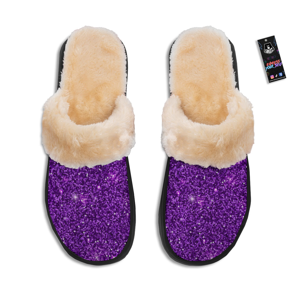 Artwork Glitter Purple Print Slippers-grizzshop