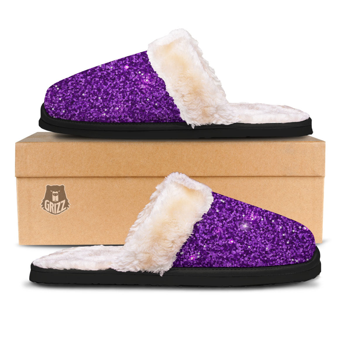 Artwork Glitter Purple Print Slippers-grizzshop