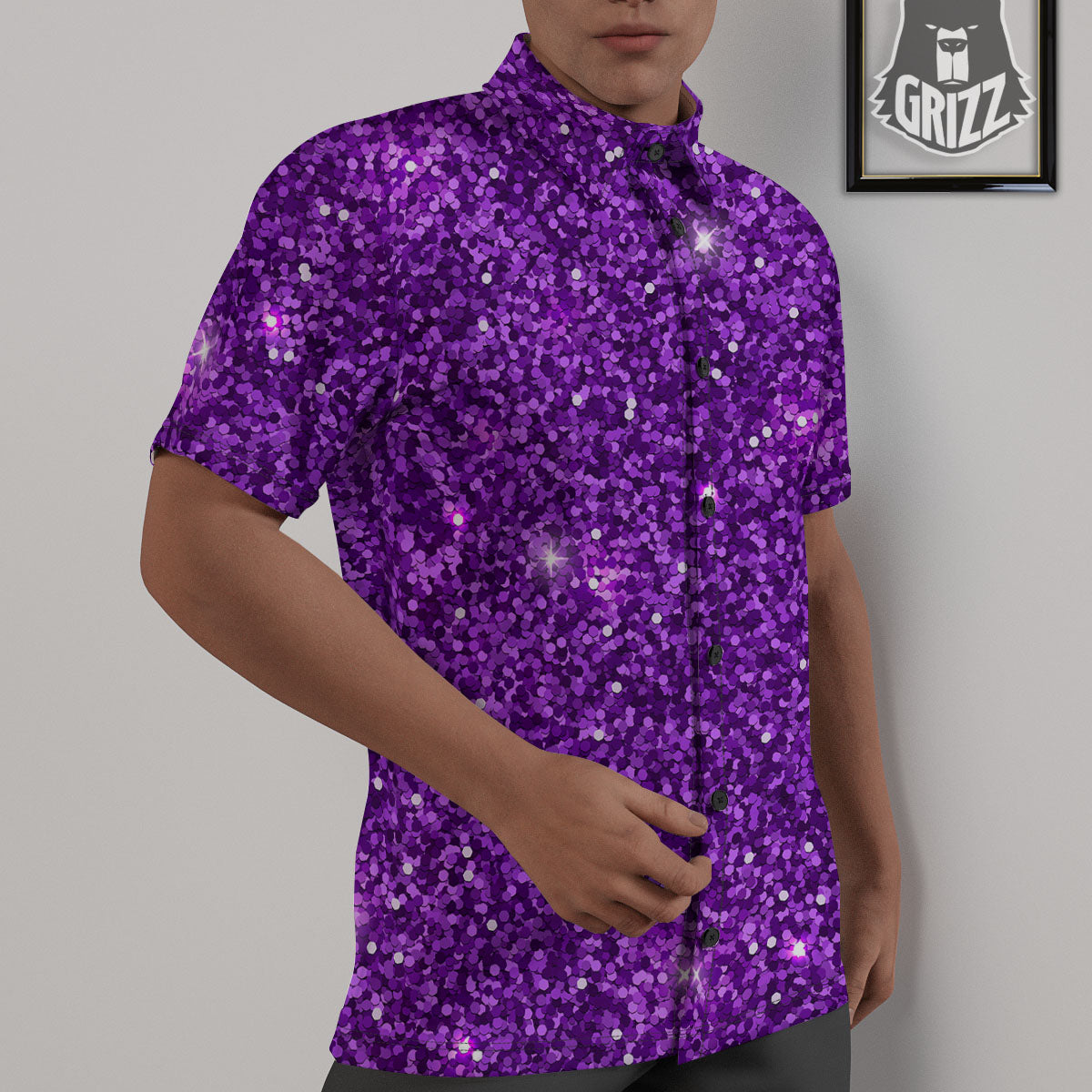 Artwork Glitter Purple Print Untucked Shirts-grizzshop