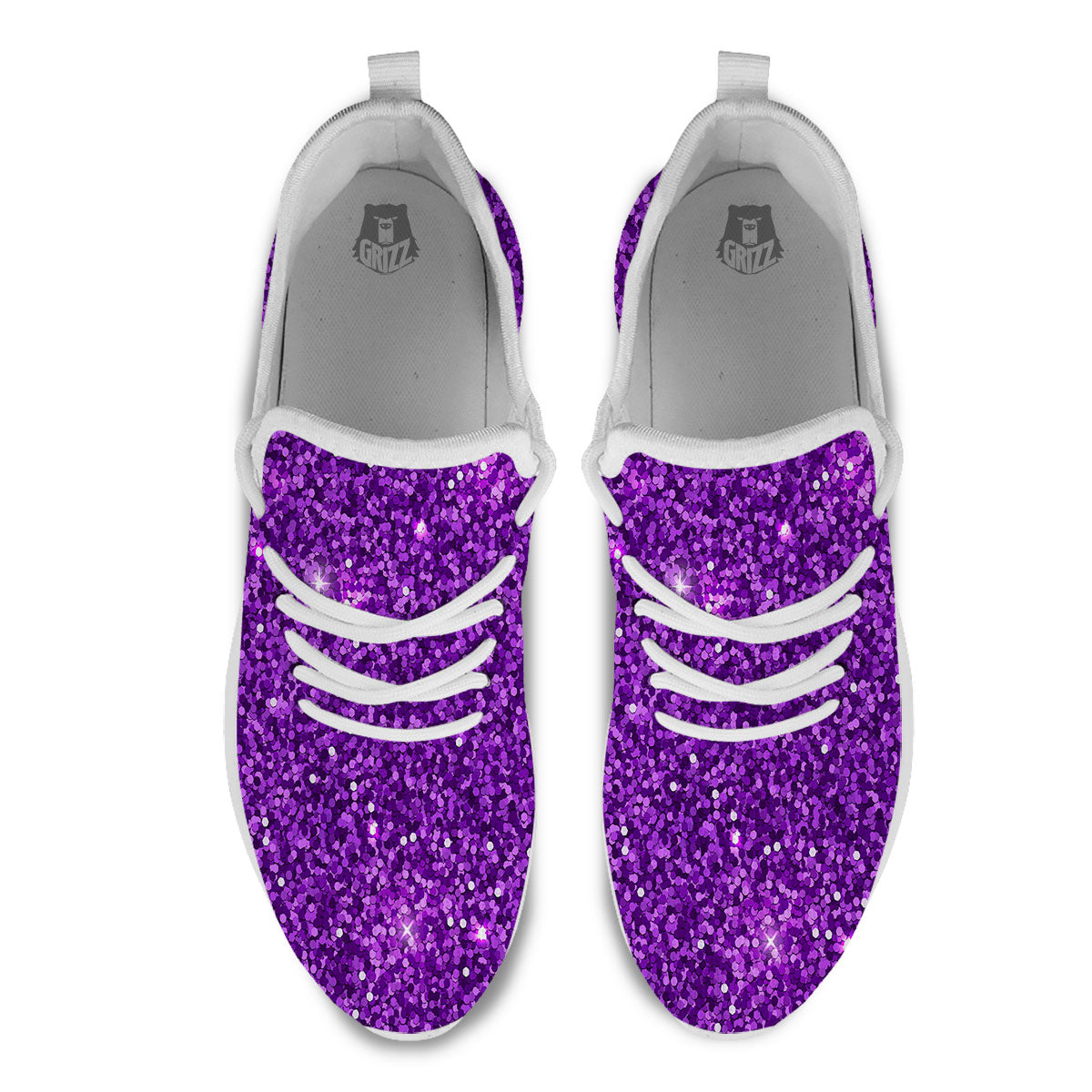 Artwork Glitter Purple Print White Athletic Shoes-grizzshop