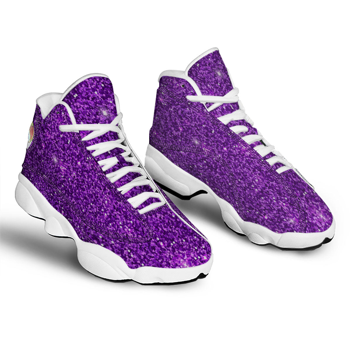 Artwork Glitter Purple Print White Basketball Shoes-grizzshop