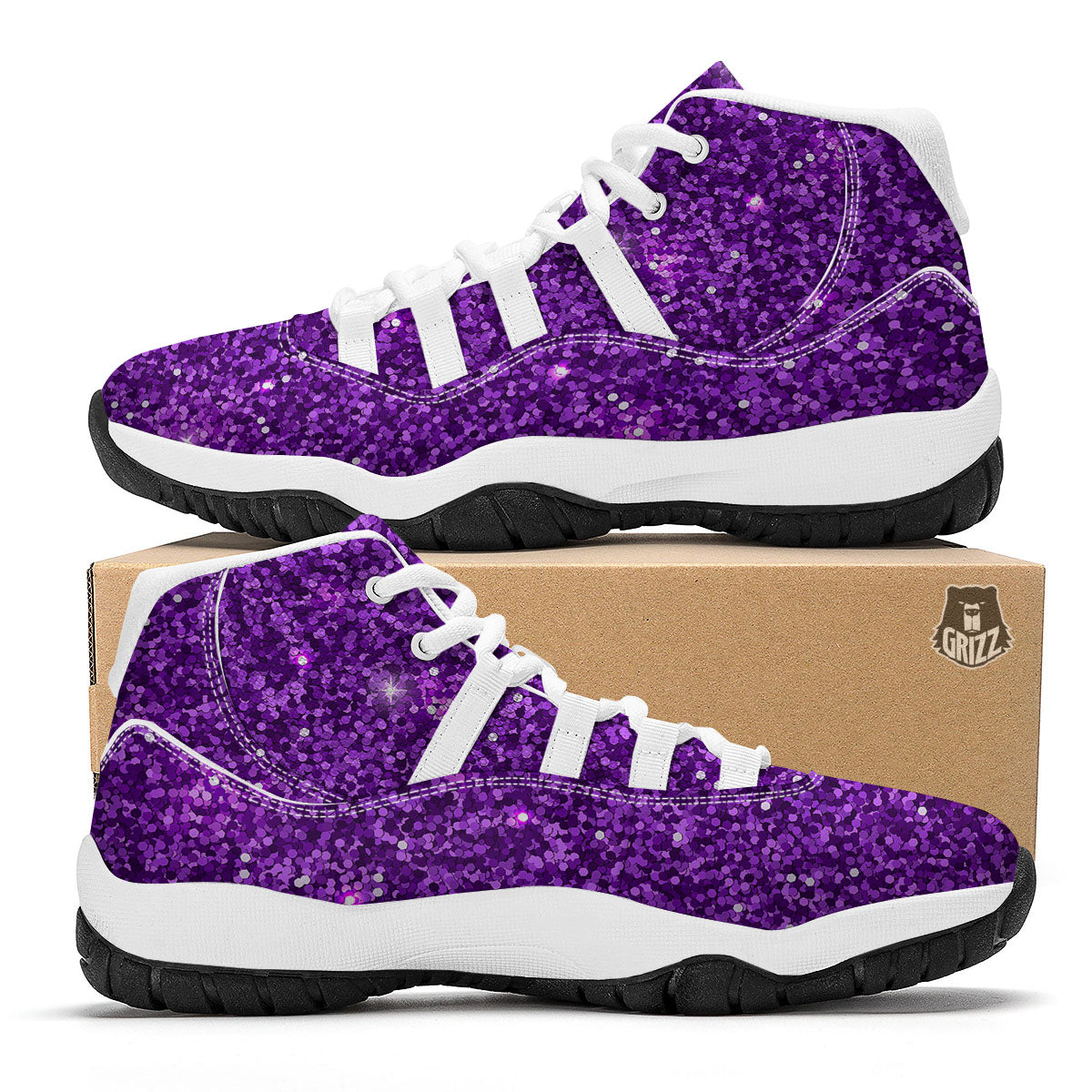 Artwork Glitter Purple Print White Bball Shoes-grizzshop