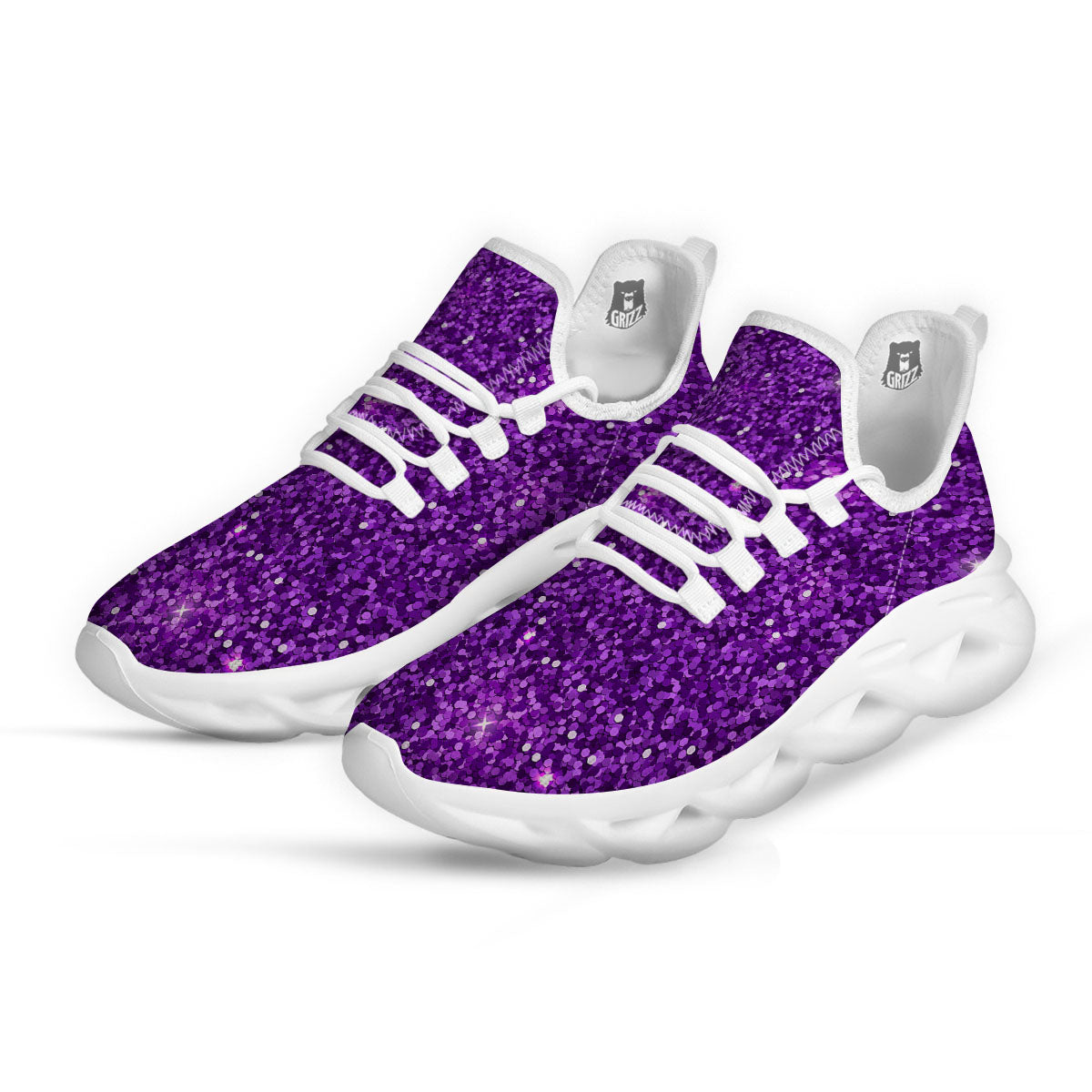 Artwork Glitter Purple Print White Running Shoes-grizzshop