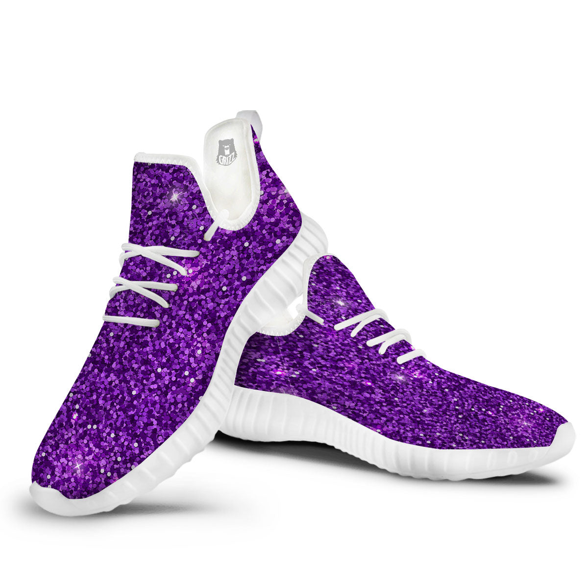 Artwork Glitter Purple Print White Walking Shoes-grizzshop