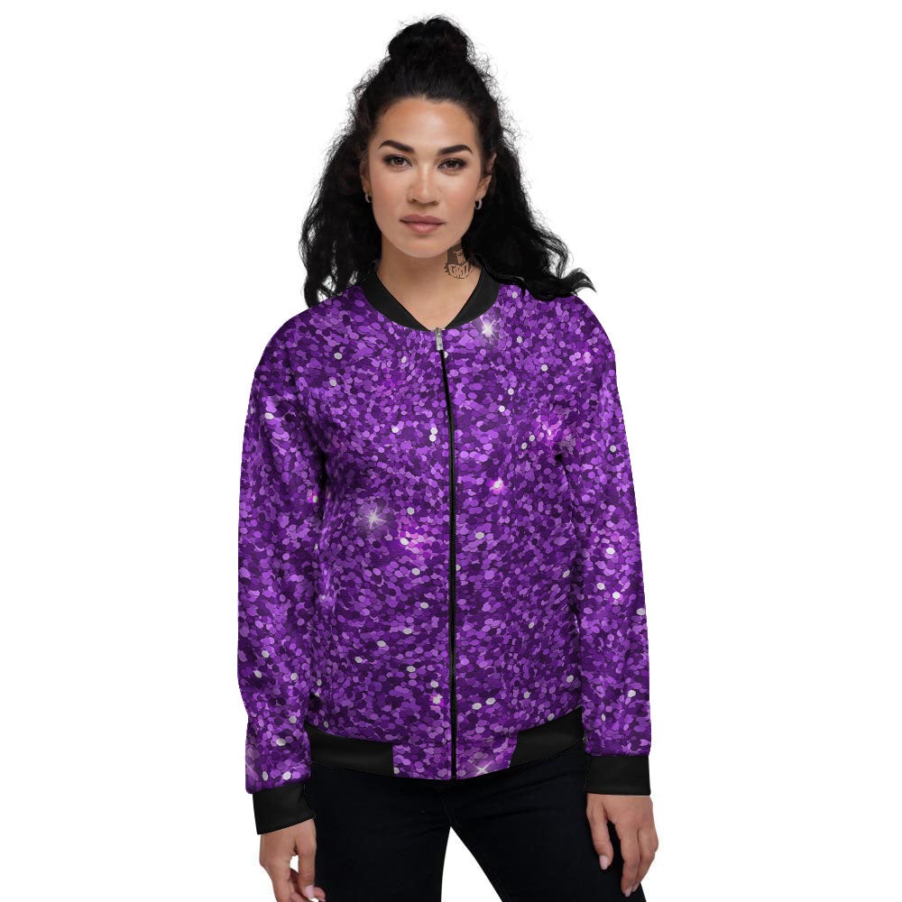 Artwork Glitter Purple Print Women's Bomber Jacket-grizzshop