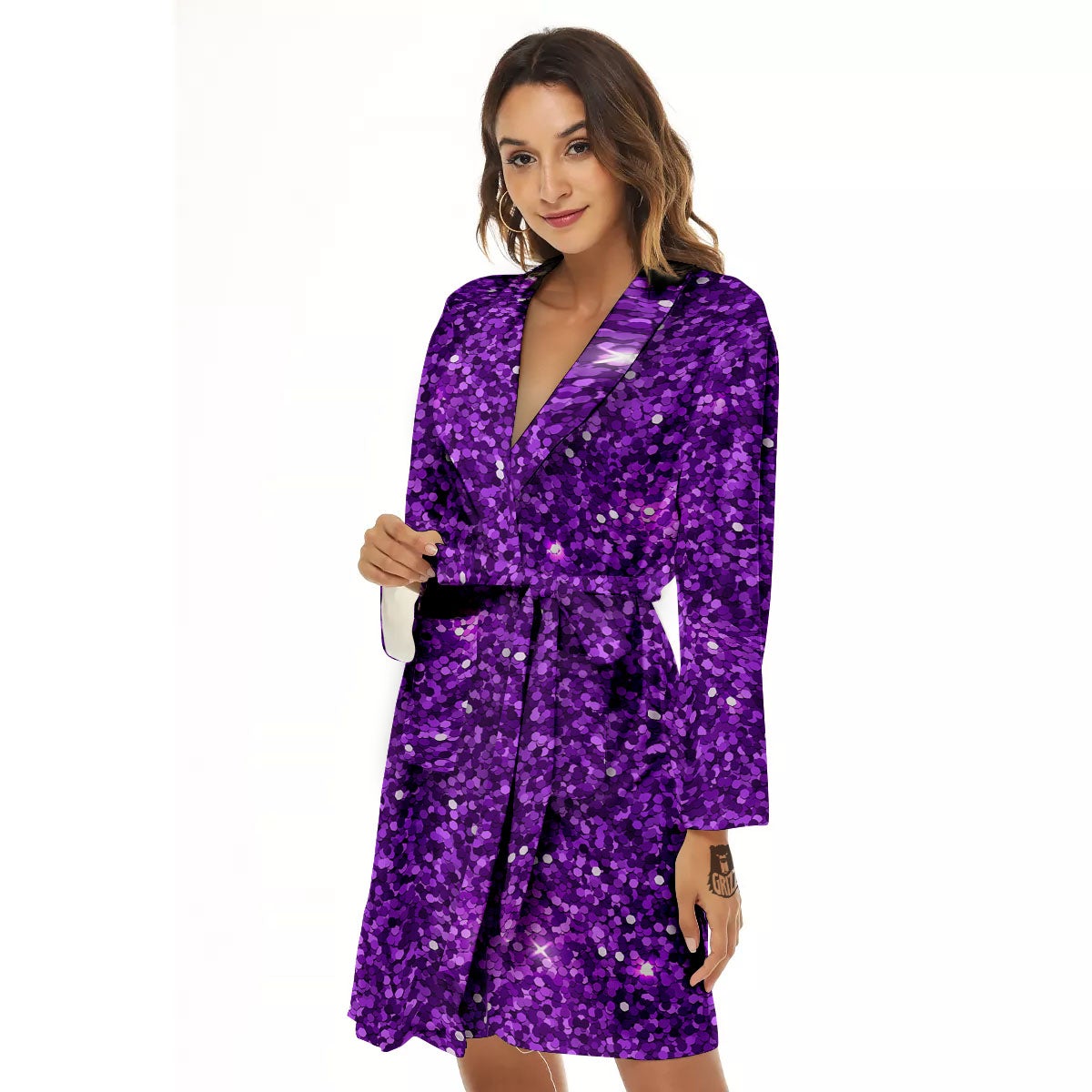 Artwork Glitter Purple Print Women's Robe-grizzshop