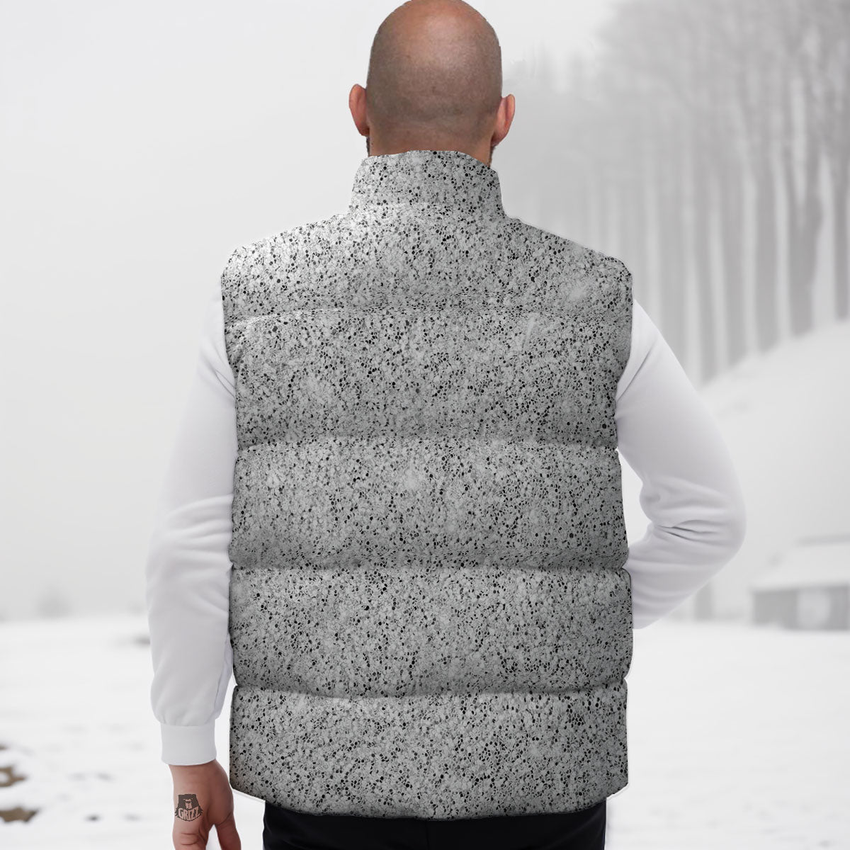 Artwork Glitter Silver Print Down Vest