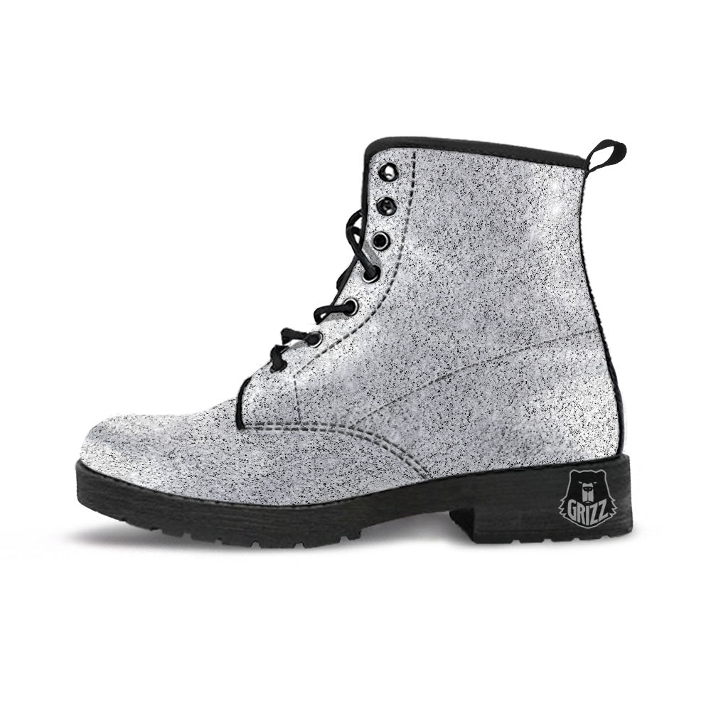 Artwork Glitter Silver Print Leather Boots-grizzshop