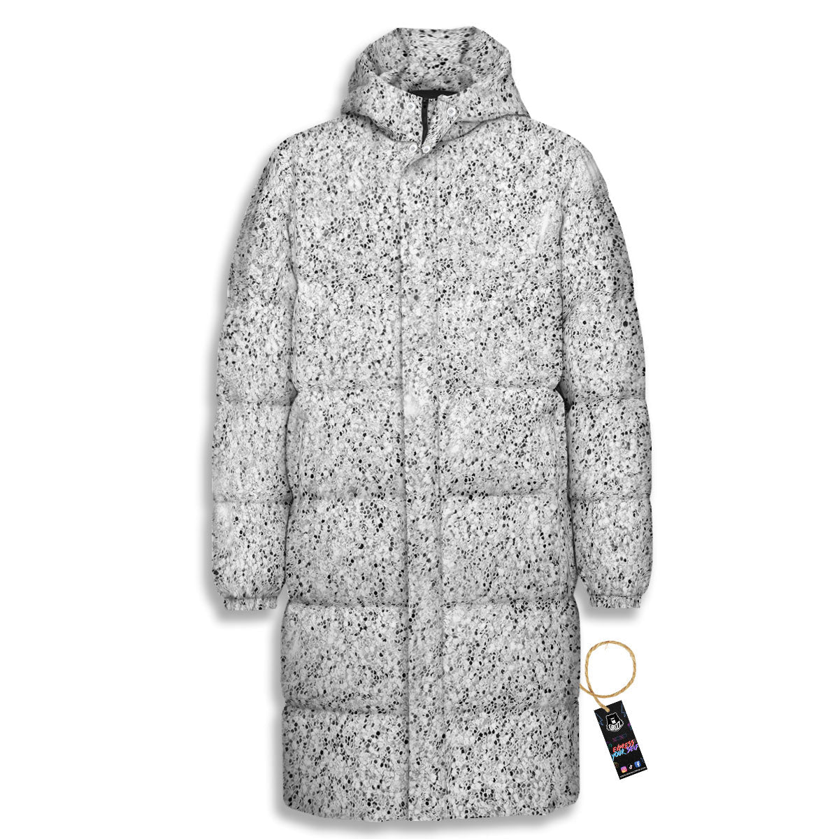 Artwork Glitter Silver Print Long Down Jacket-grizzshop