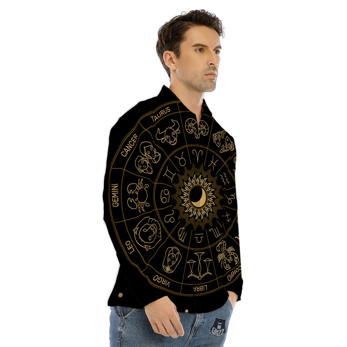 Artwork Glitter Silver Print Men's Dress Shirts-grizzshop