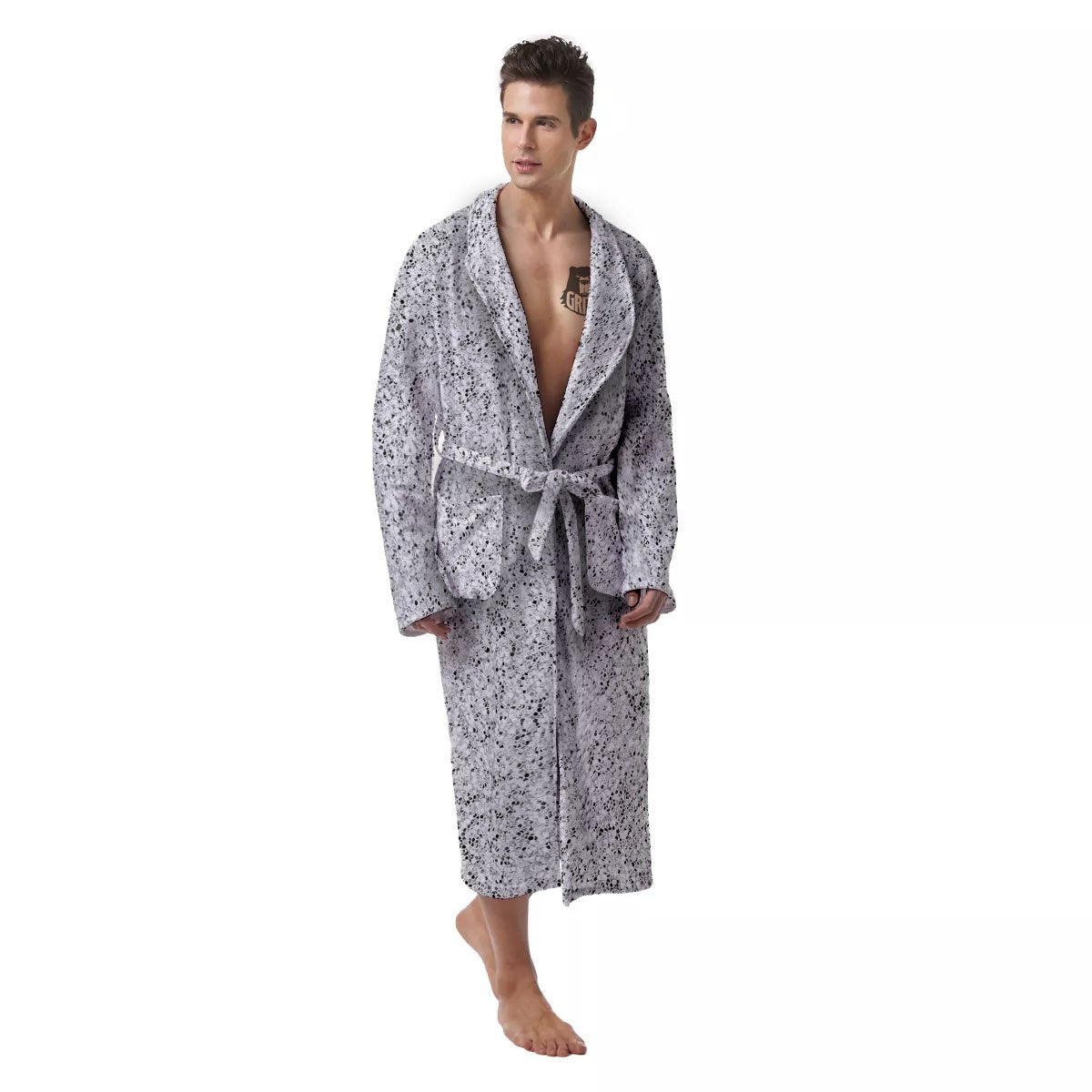Artwork Glitter Silver Print Men's Robe-grizzshop