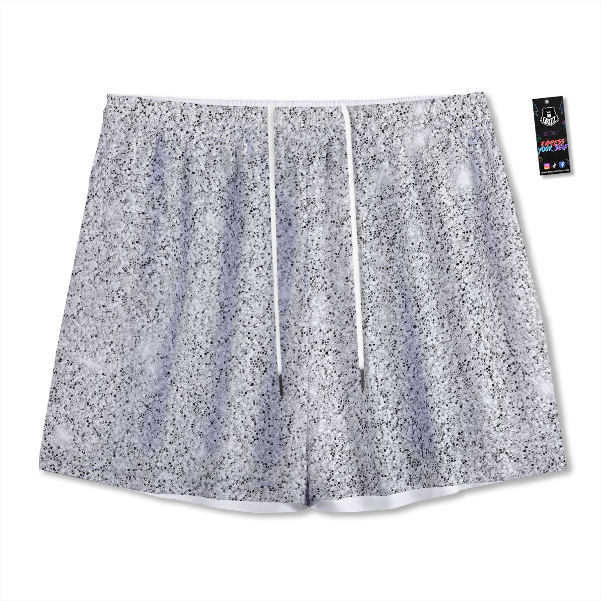 Artwork Glitter Silver Print Mesh Shorts