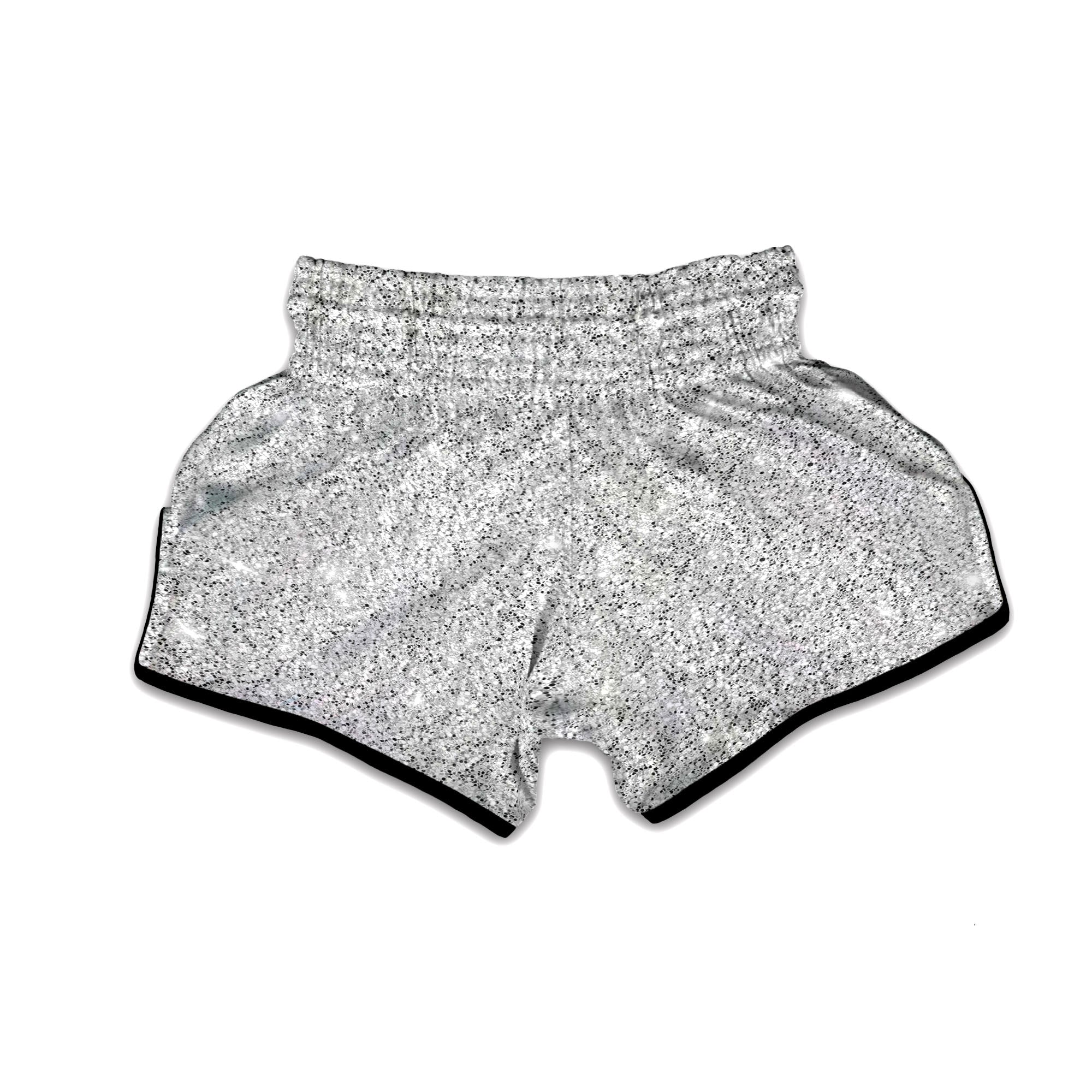 Artwork Glitter Silver Print Muay Thai Boxing Shorts-grizzshop