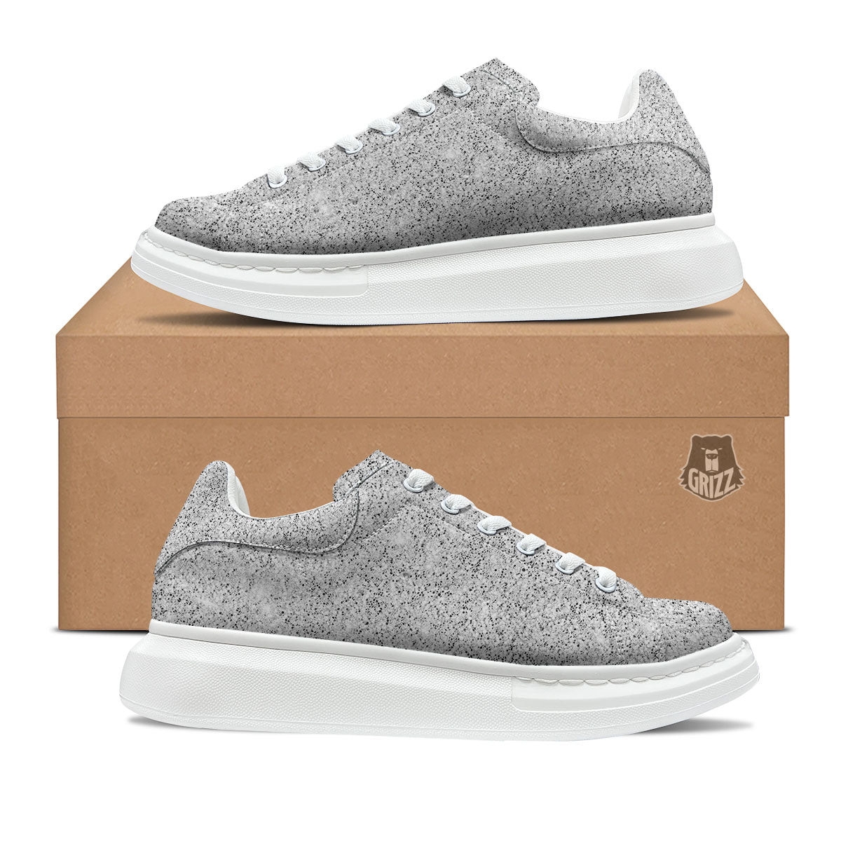 Artwork Glitter Silver Print Platform Shoes-grizzshop