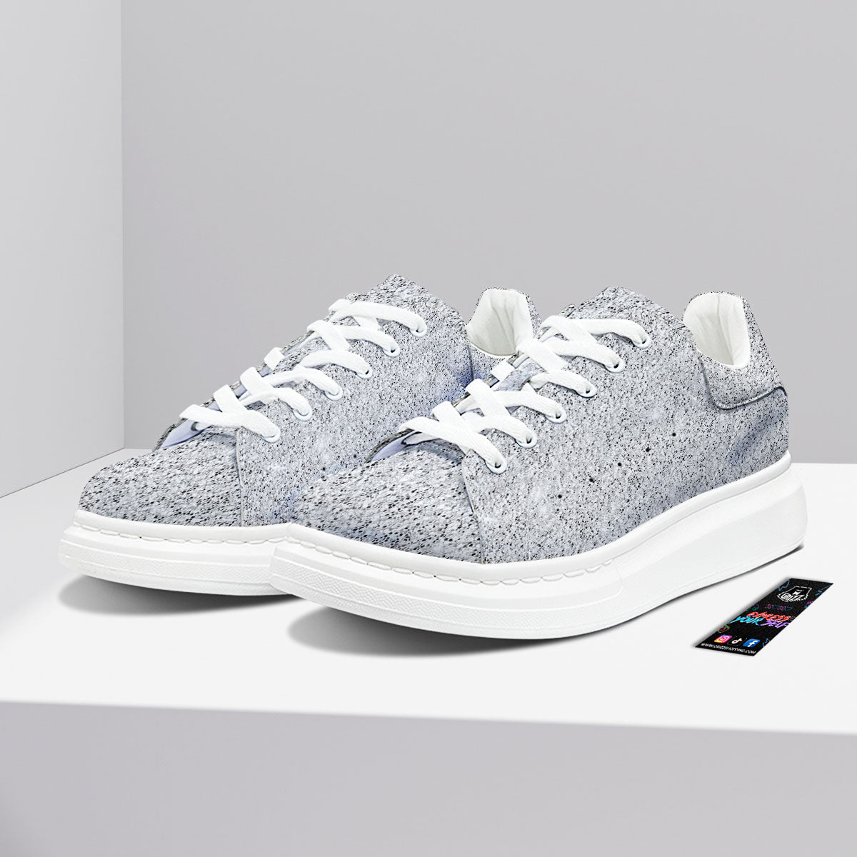 Artwork Glitter Silver Print Platform Shoes-grizzshop