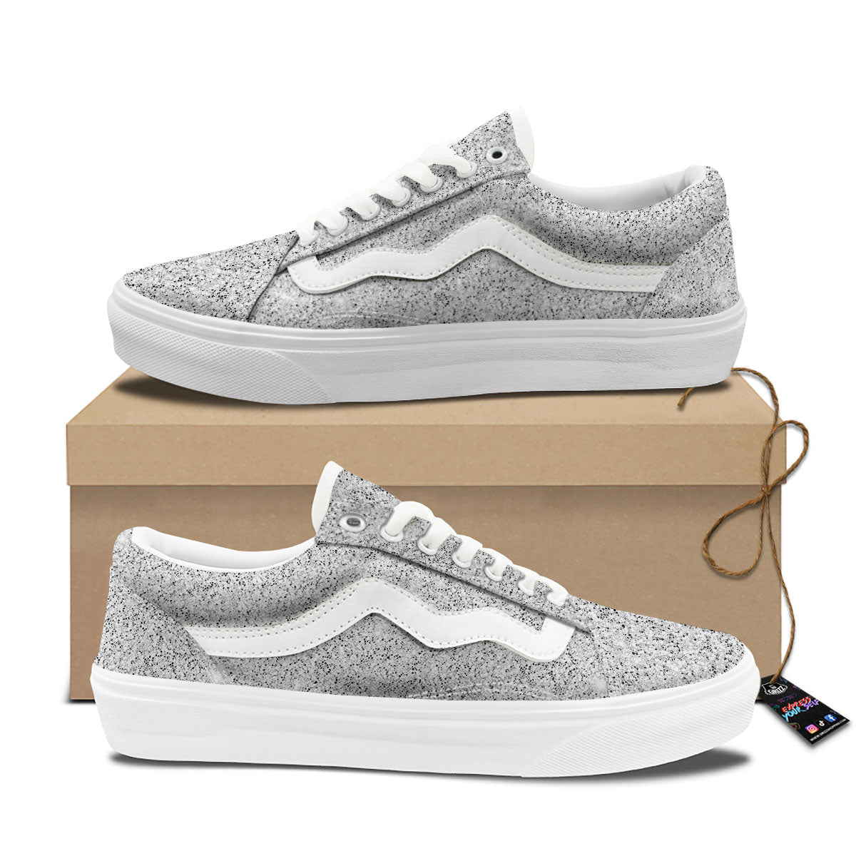 Artwork Glitter Silver Print Skate Shoes-grizzshop