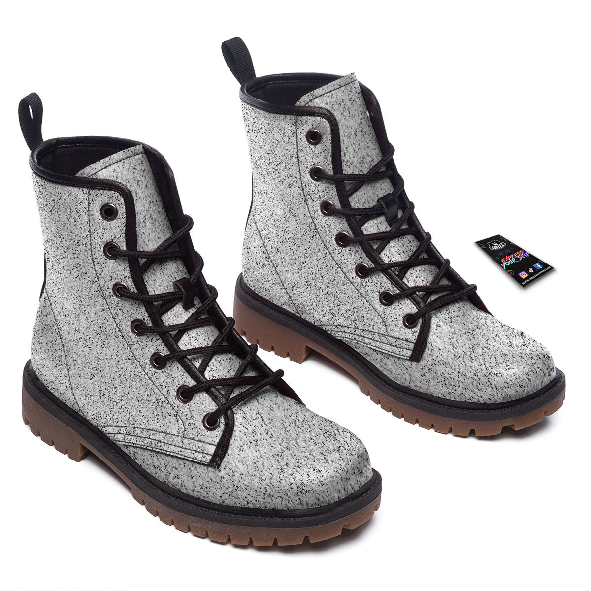 Artwork Glitter Silver Print Work Boots-grizzshop