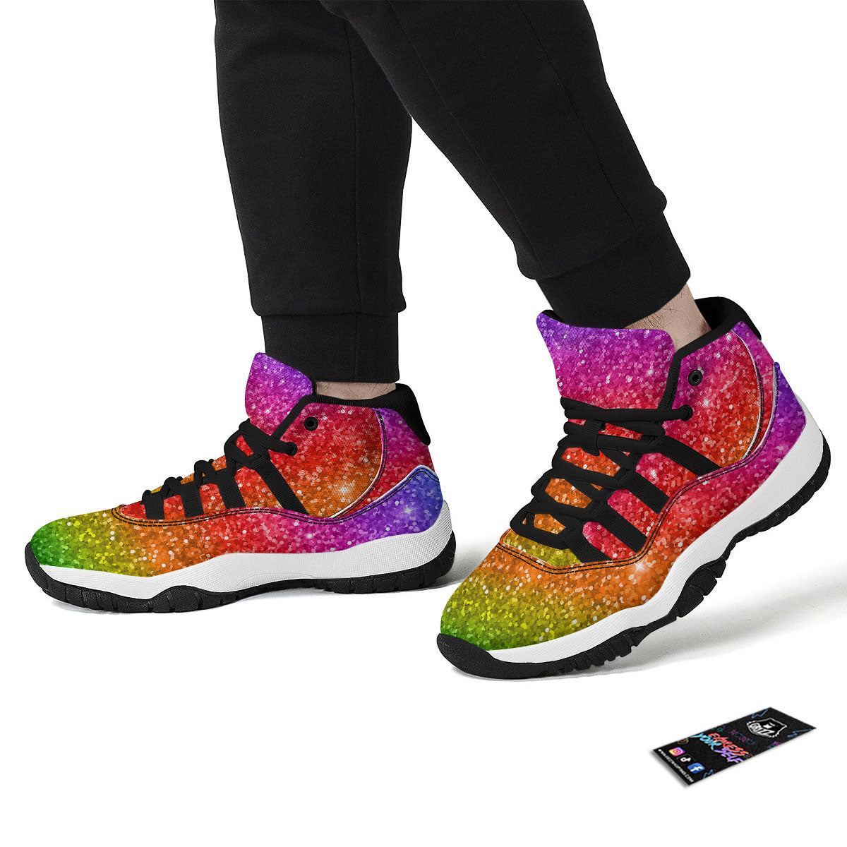 Artwork Rainbow Glitter Print Black Bball Shoes-grizzshop