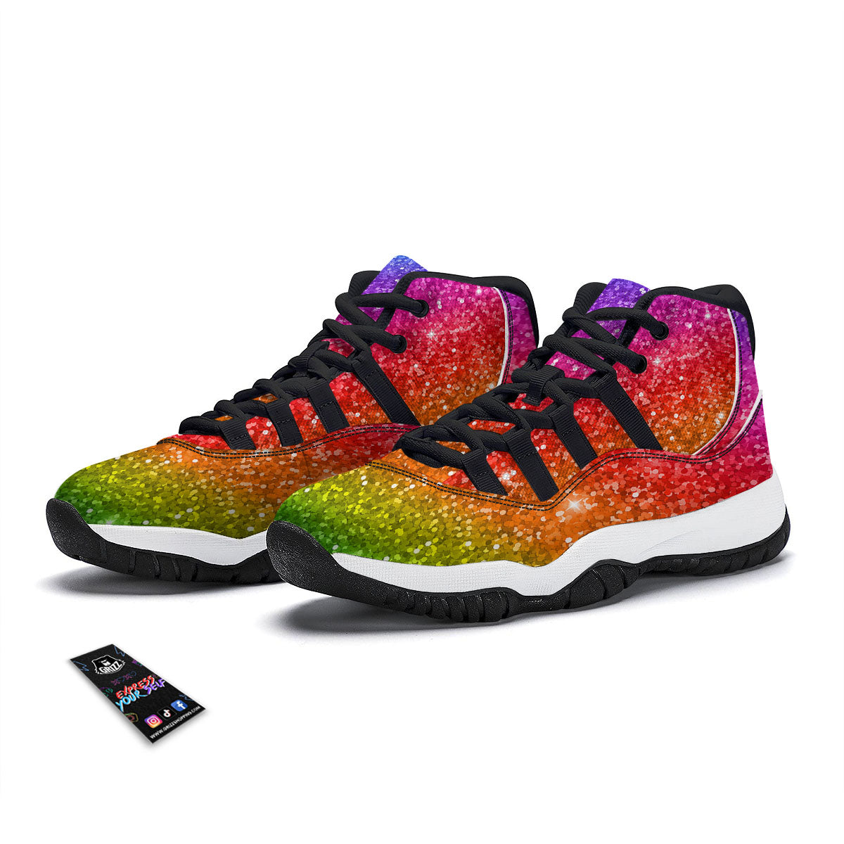 Artwork Rainbow Glitter Print Black Bball Shoes-grizzshop