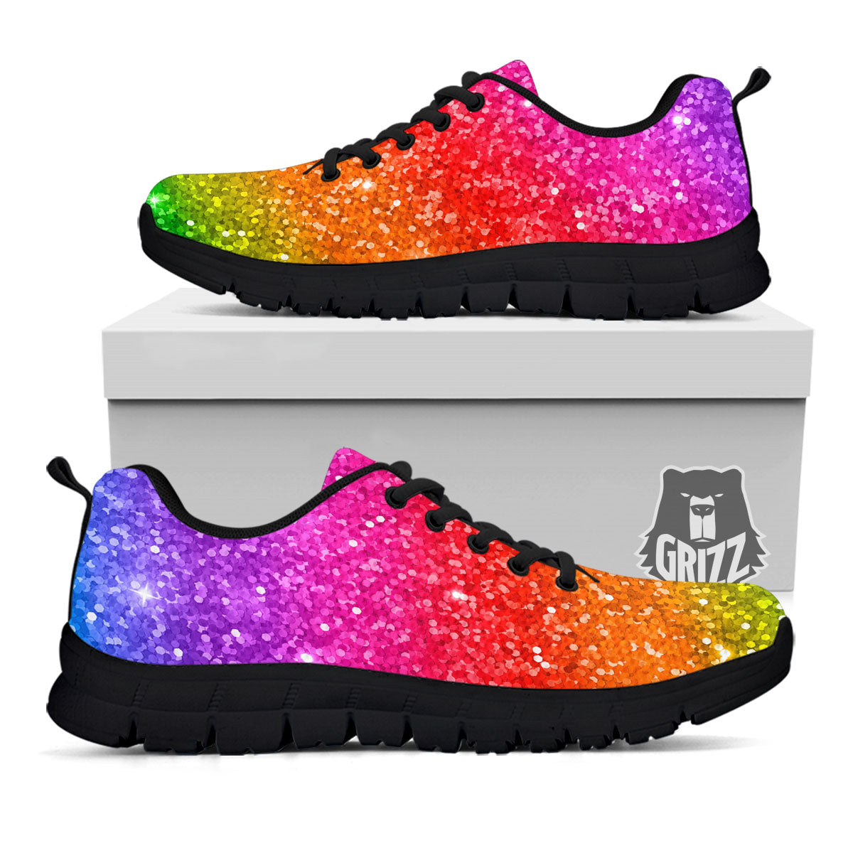 Artwork Rainbow Glitter Print Black Sneaker-grizzshop