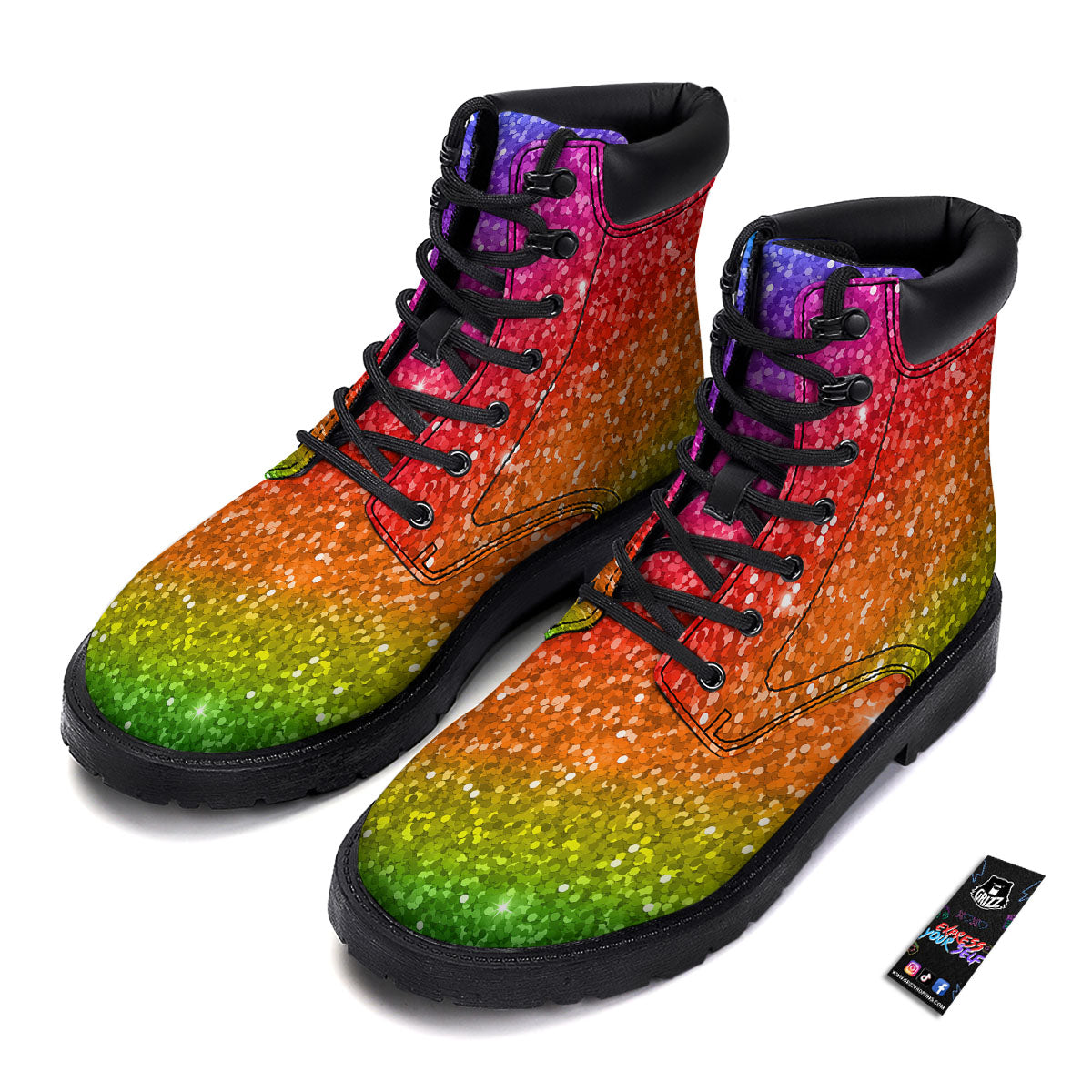 Artwork Rainbow Glitter Print Boots-grizzshop