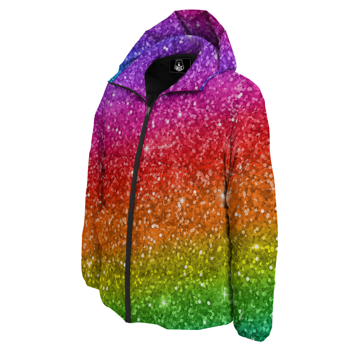 Artwork Rainbow Glitter Print Down Jacket-grizzshop