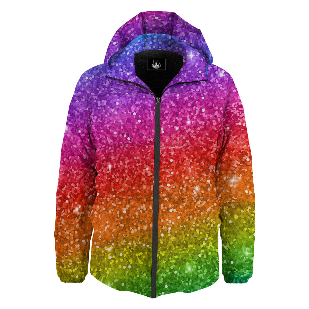 Artwork Rainbow Glitter Print Down Jacket-grizzshop