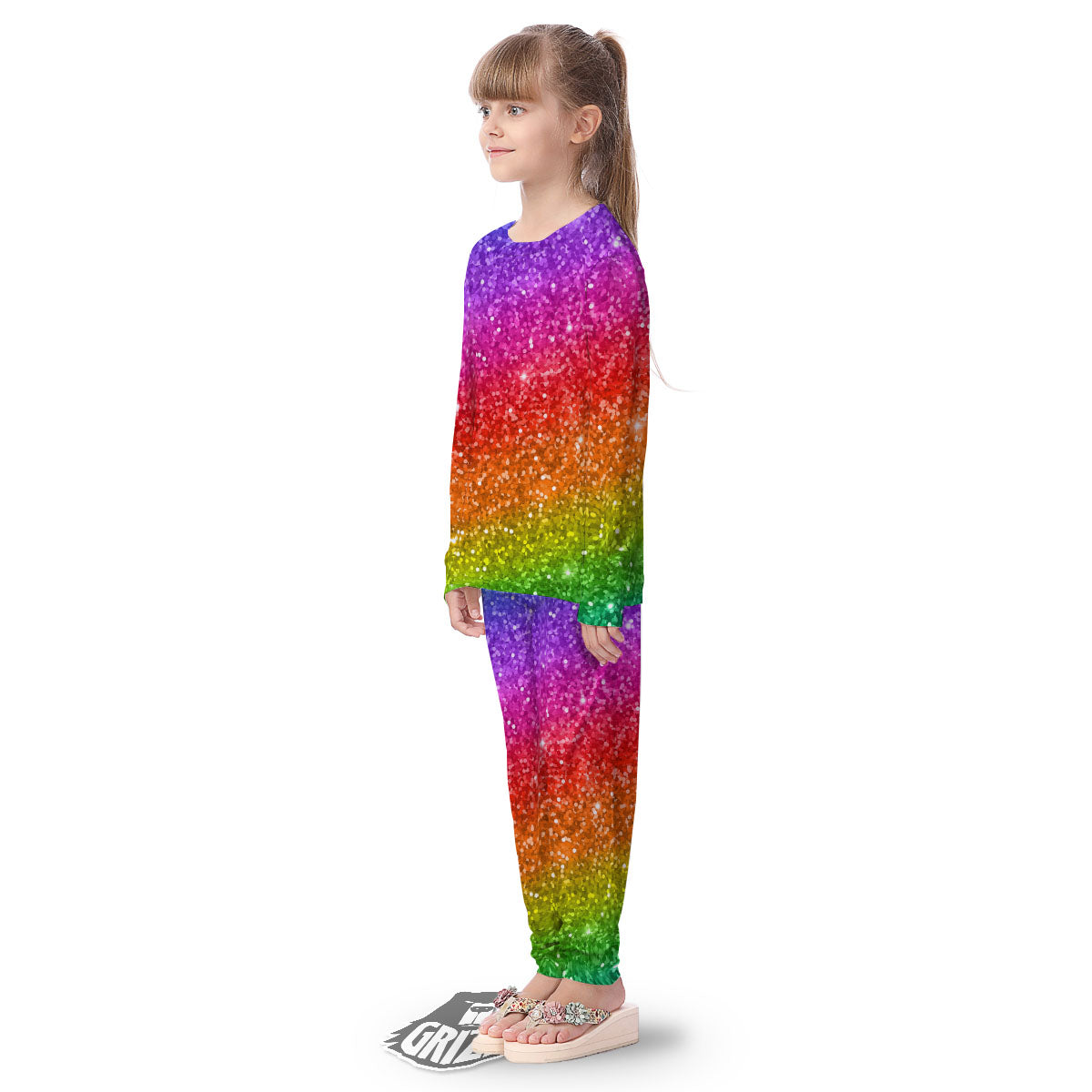 Artwork Rainbow Glitter Print Kid's Pajamas-grizzshop