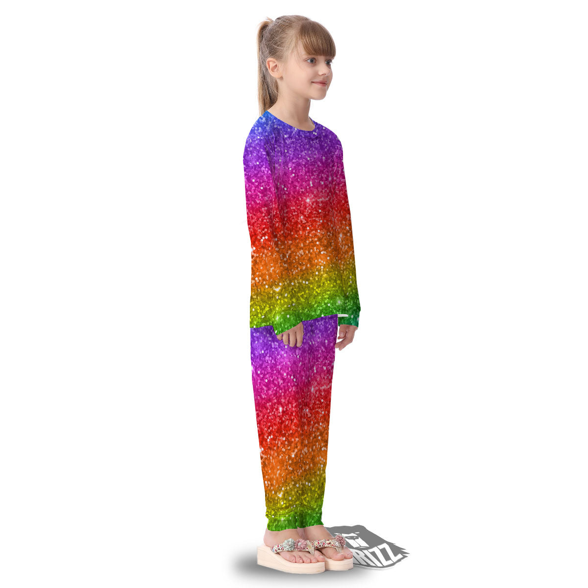 Artwork Rainbow Glitter Print Kid's Pajamas-grizzshop