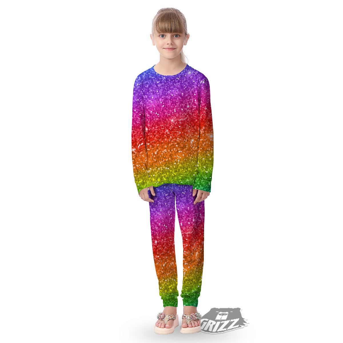 Artwork Rainbow Glitter Print Kid's Pajamas-grizzshop