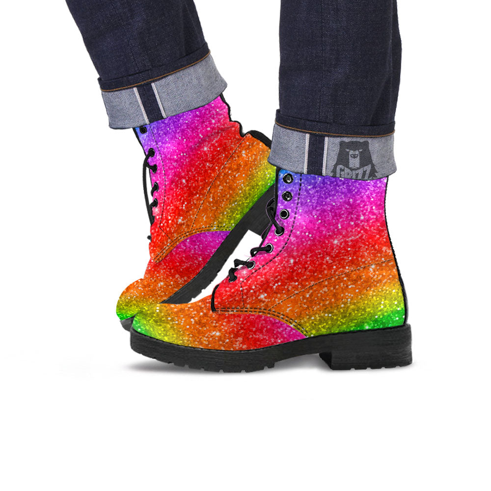 Artwork Rainbow Glitter Print Leather Boots-grizzshop