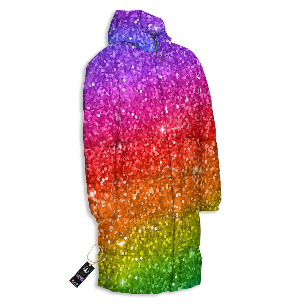 Artwork Rainbow Glitter Print Long Down Jacket-grizzshop