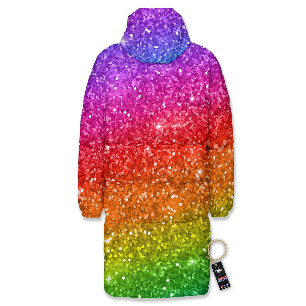 Artwork Rainbow Glitter Print Long Down Jacket-grizzshop
