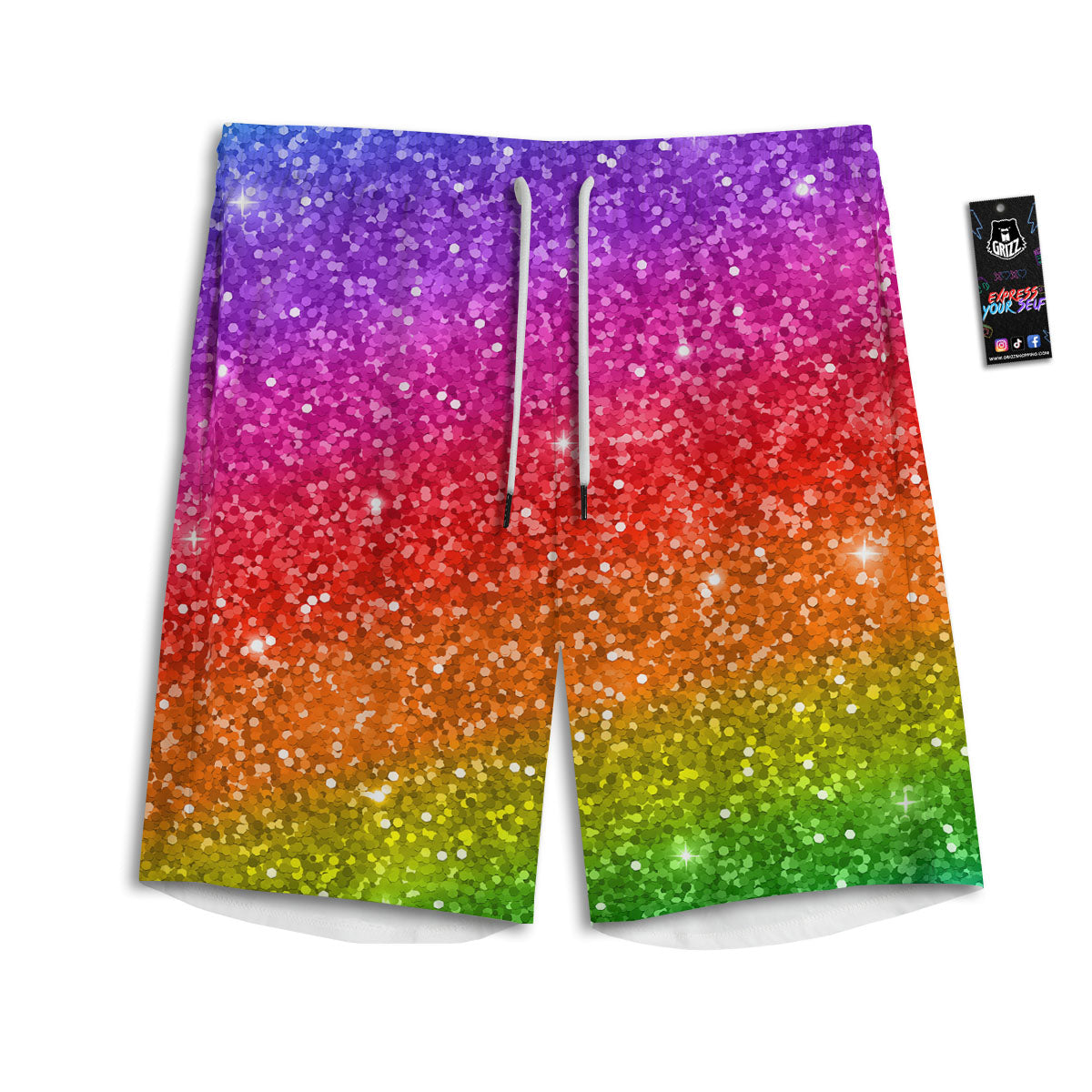 Artwork Rainbow Glitter Print Men's Athletic Shorts
