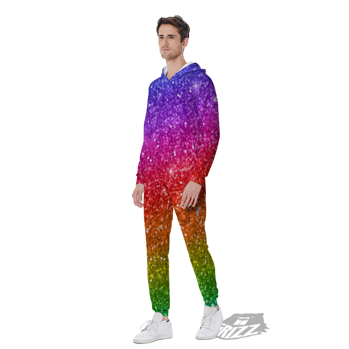 Artwork Rainbow Glitter Print Men's Jumpsuit-grizzshop