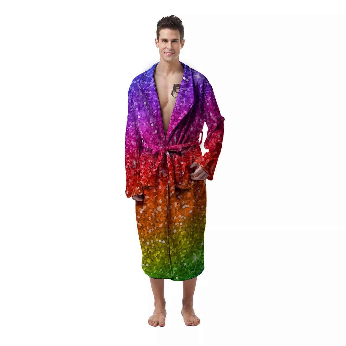 Artwork Rainbow Glitter Print Men's Robe-grizzshop