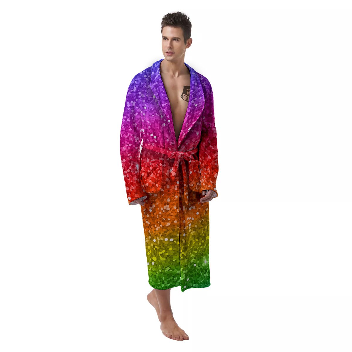 Artwork Rainbow Glitter Print Men's Robe-grizzshop