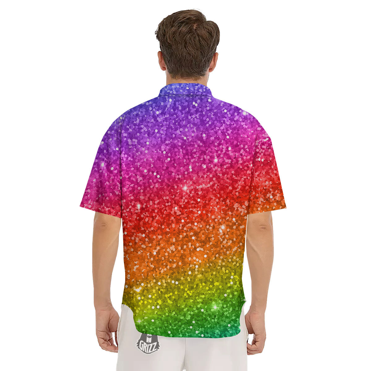 Artwork Rainbow Glitter Print Men's Short Sleeve Shirts-grizzshop