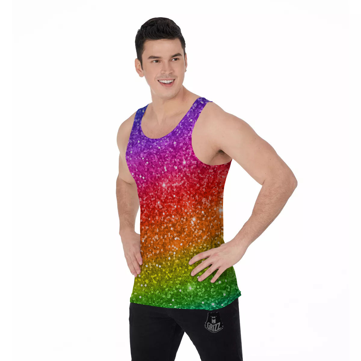 Artwork Rainbow Glitter Print Men's Tank Top-grizzshop
